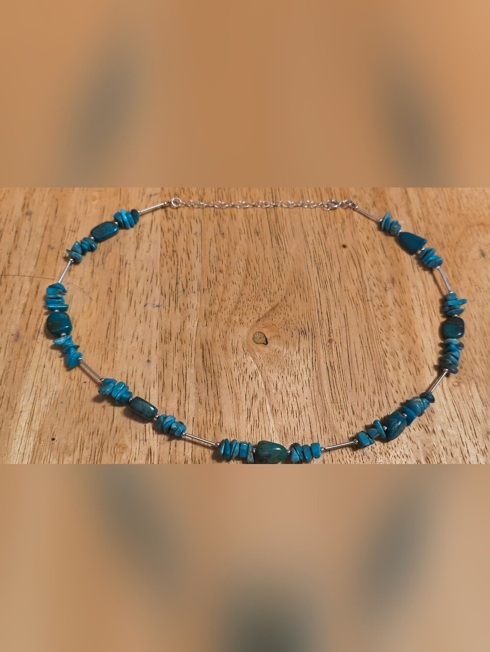 Beautiful Turquoise & Sterling Silver Necklace 16 - 19 Inches Natural Turquoise